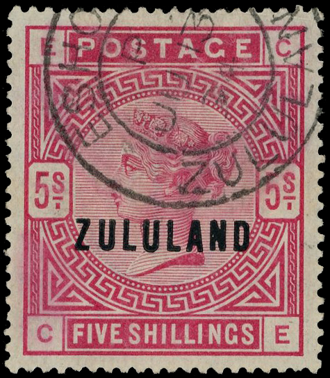 ZULULAND: 1892 5s rose with neat part Eshowe, Zululand cds at top, fine used  SG 11