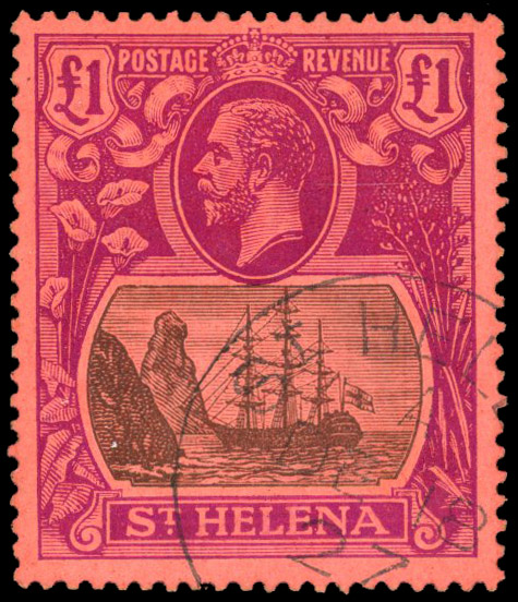 1922-37 £1 grey and purple on red, cancelled neat St Helena cds, RPS certificate (1983) fine used SG 96
