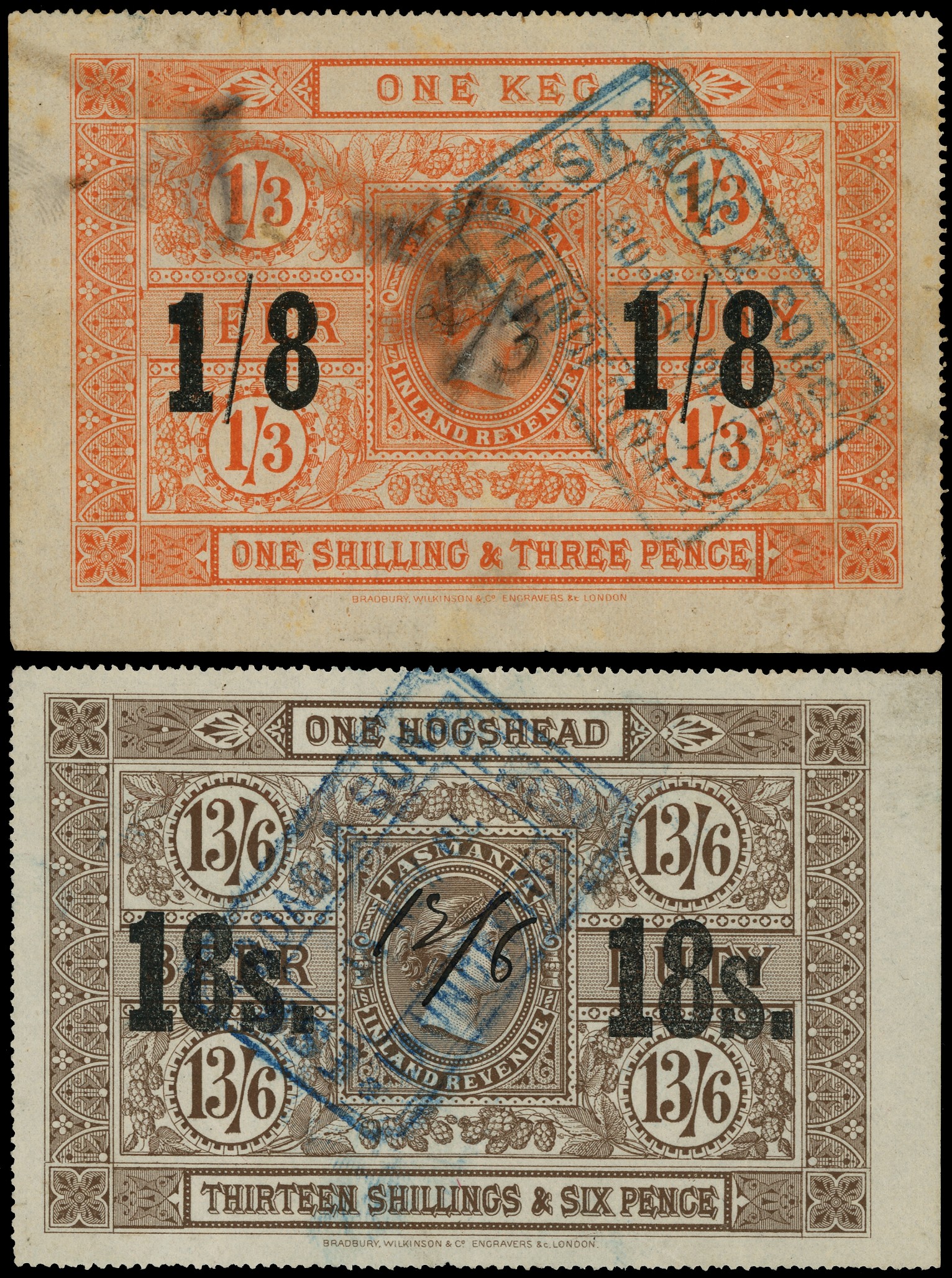 Beer Duty: 1900-01 pair of used manuscript surcharges...