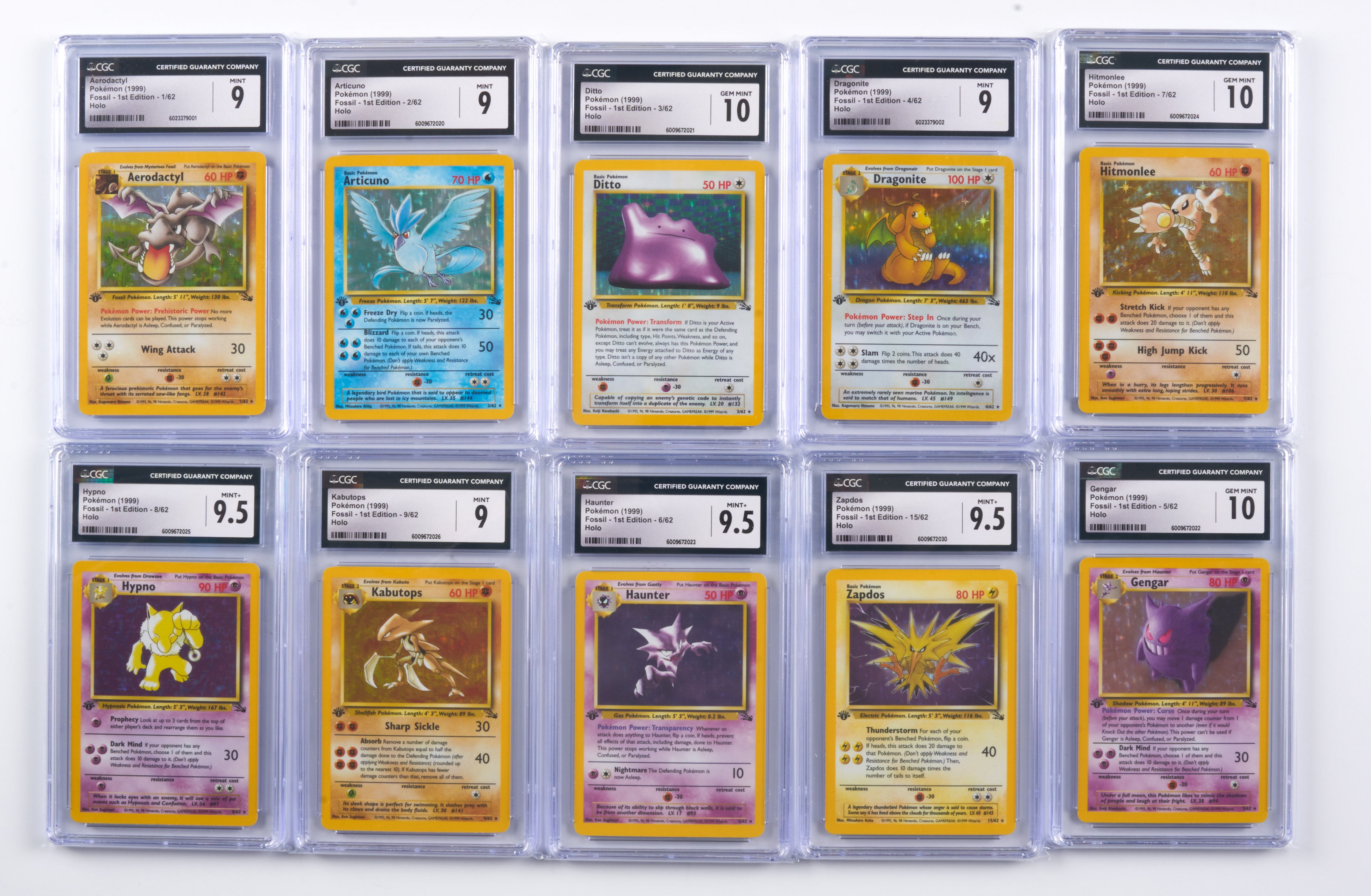 Fossil 1st Edition Complete Set - All Holos CGC Graded 9s and 10s