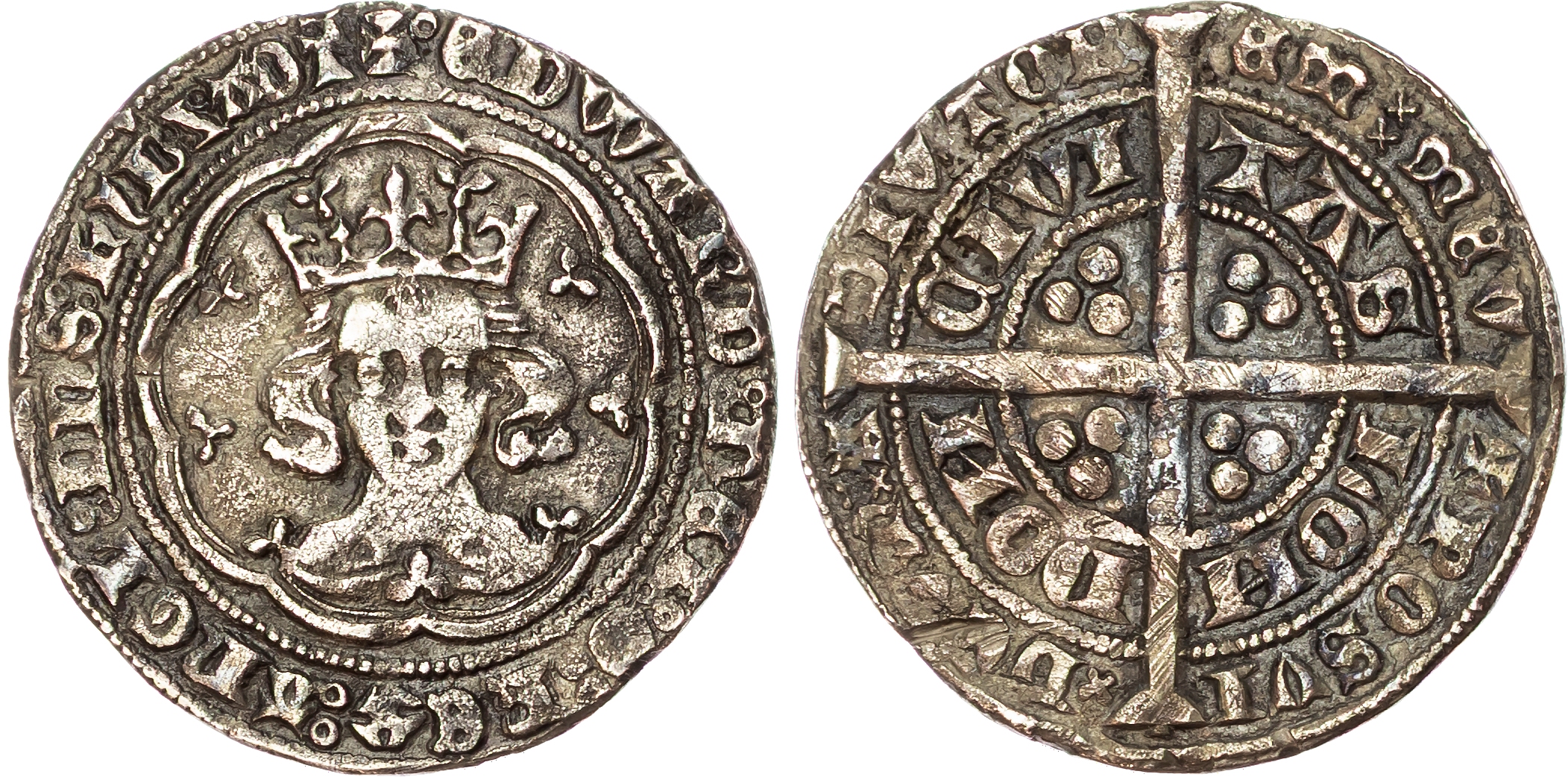 Edward III (1327-1377) Groat, fourth coinage, treaty period, London mint, mintmark cross pattée both sides.