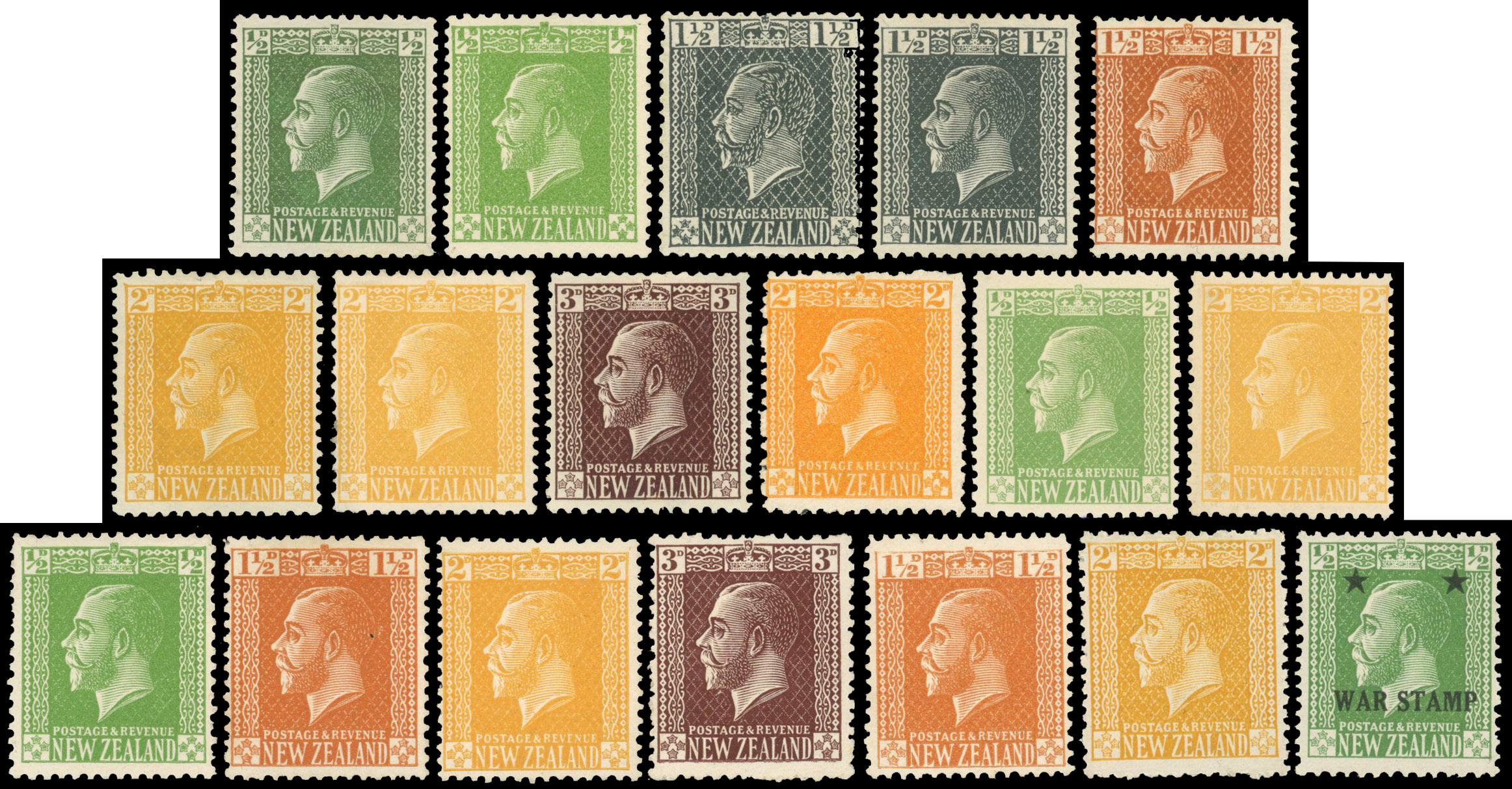 New Zealand 1915-33 locally printed range