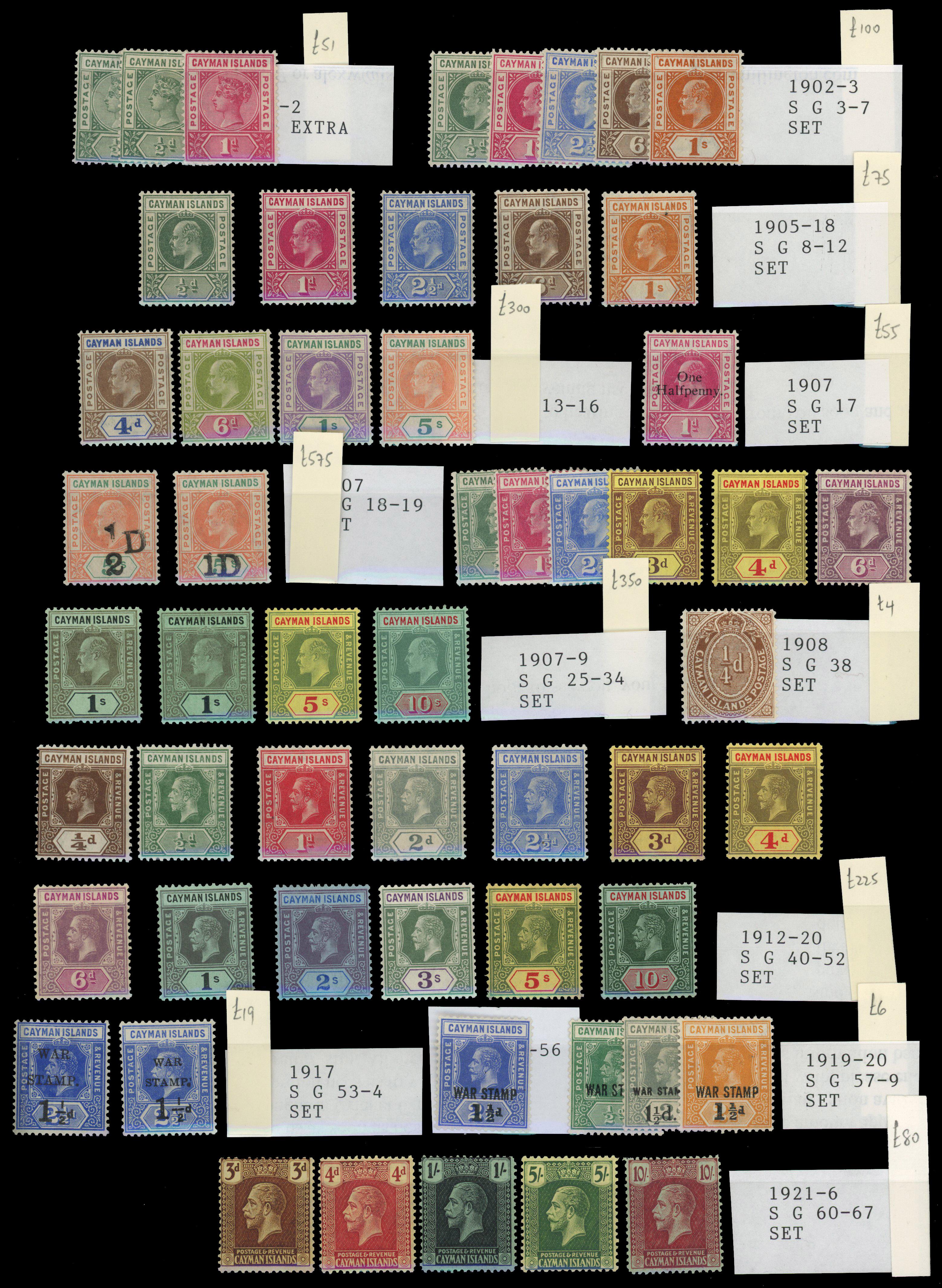 CAYMAN IS: 1900 ½d and 1d, 1902 to 1s, 1905 to 1s, 1907 to 5s,1907 ½d to 1d, 1907 ½d on 5s and 1d on 5s, 190