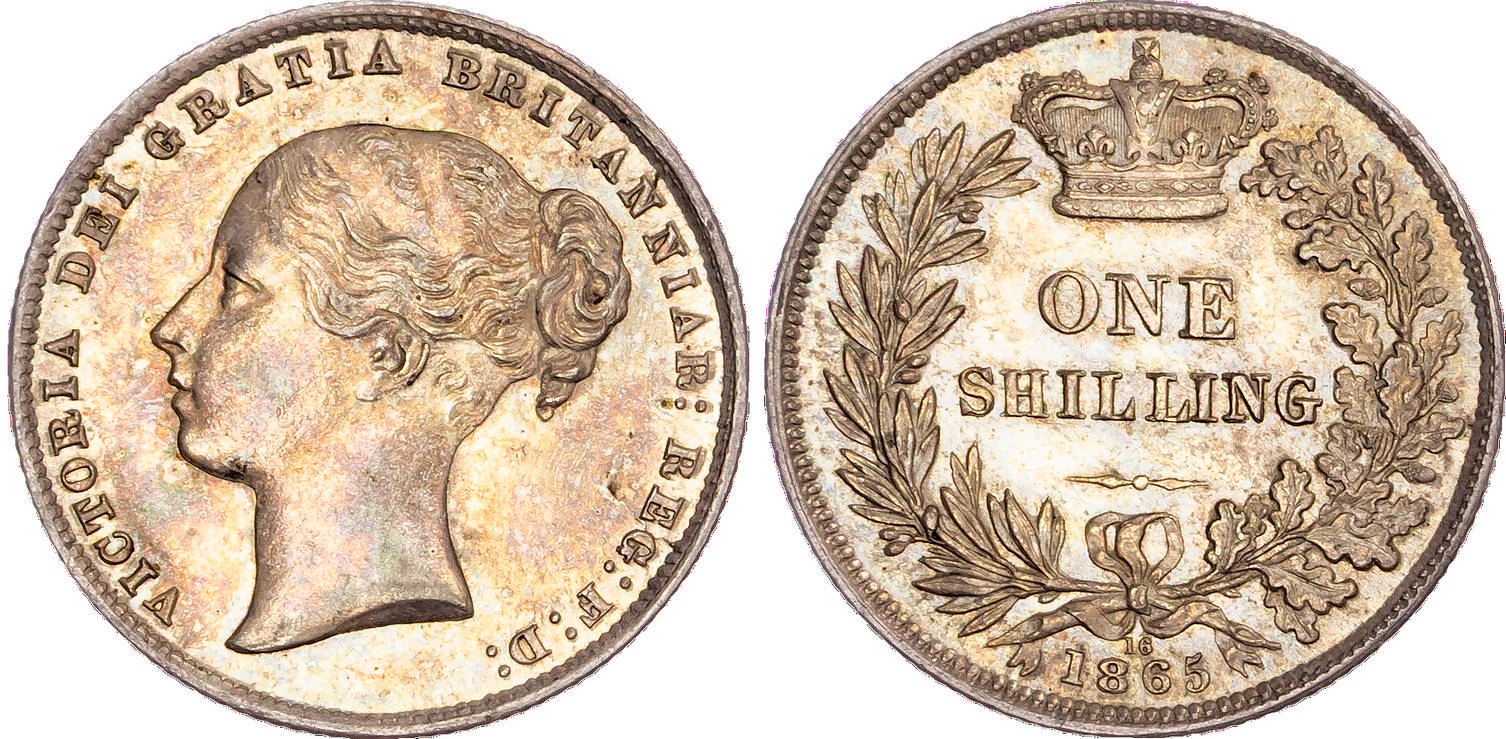 Victoria (1837-1901), AR Shilling, 1865, Type A⁴, die number 16.