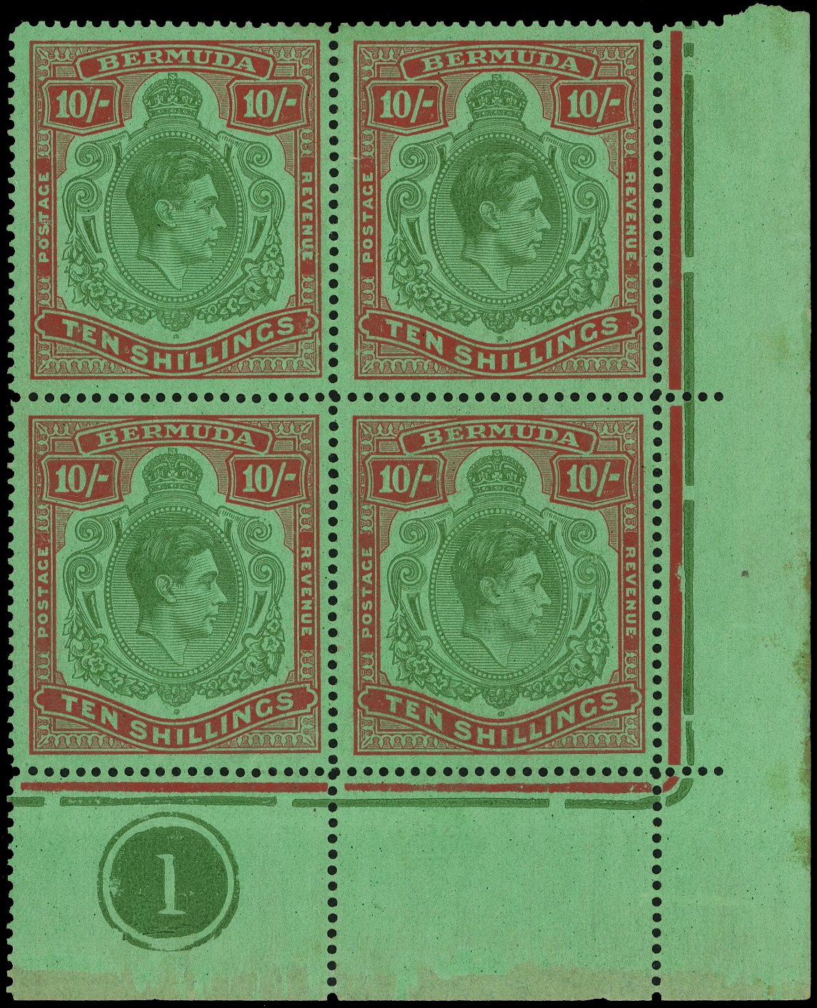 Bermuda SG 119b, bd, be Plate block mint