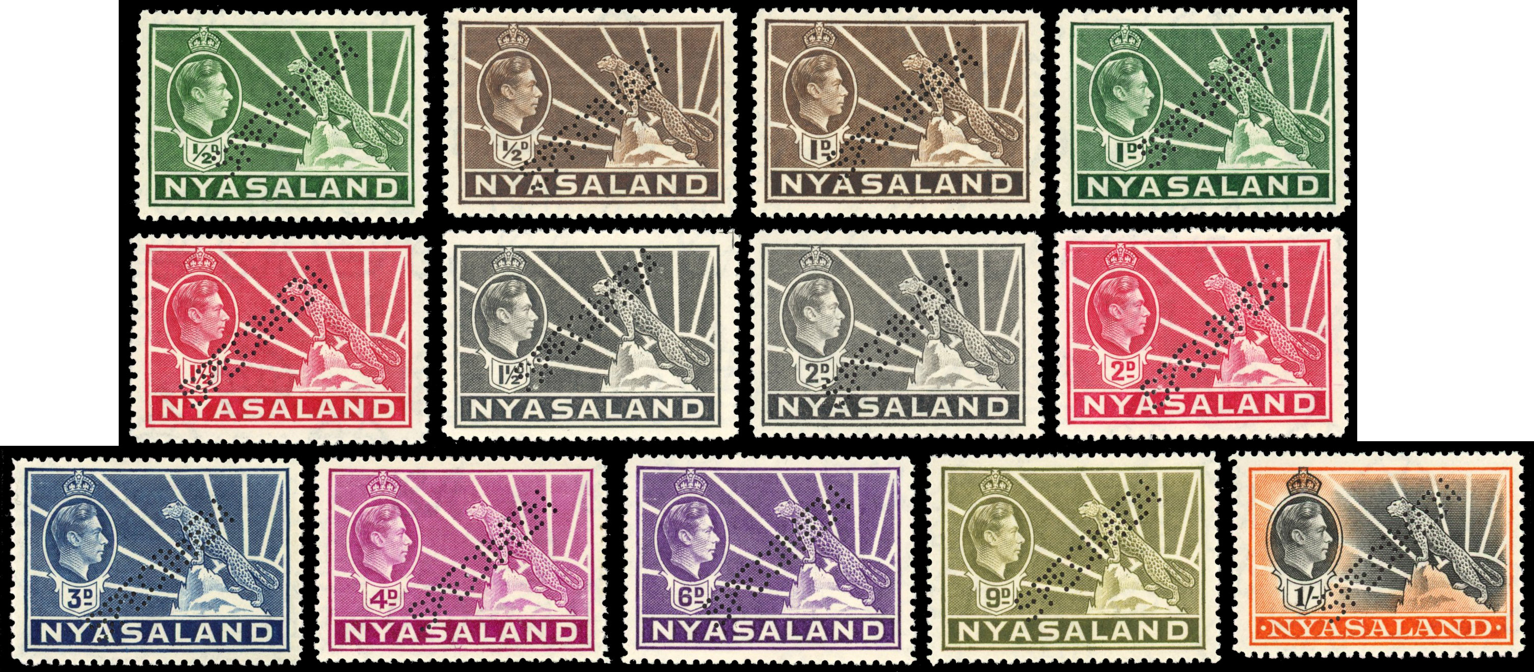 Nyasaland SG 130s-143s 1938-44 set Specimens