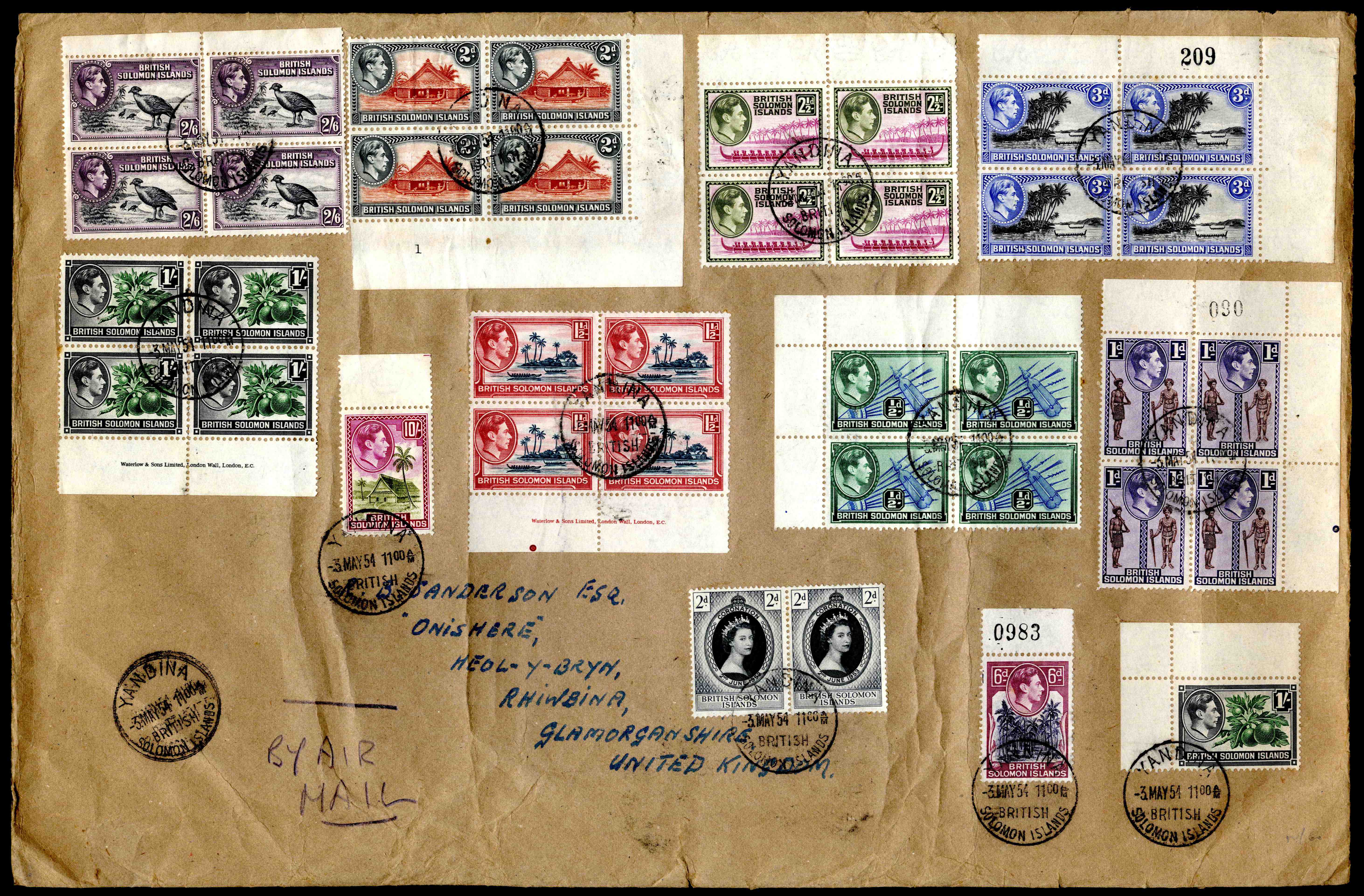 Solomon Islands 1954 large cover variously franked