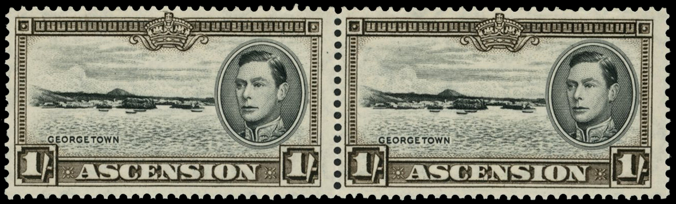 Ascension SG 44var 1938-44 1s black and sepia perf 13½, R6/4 re-entry