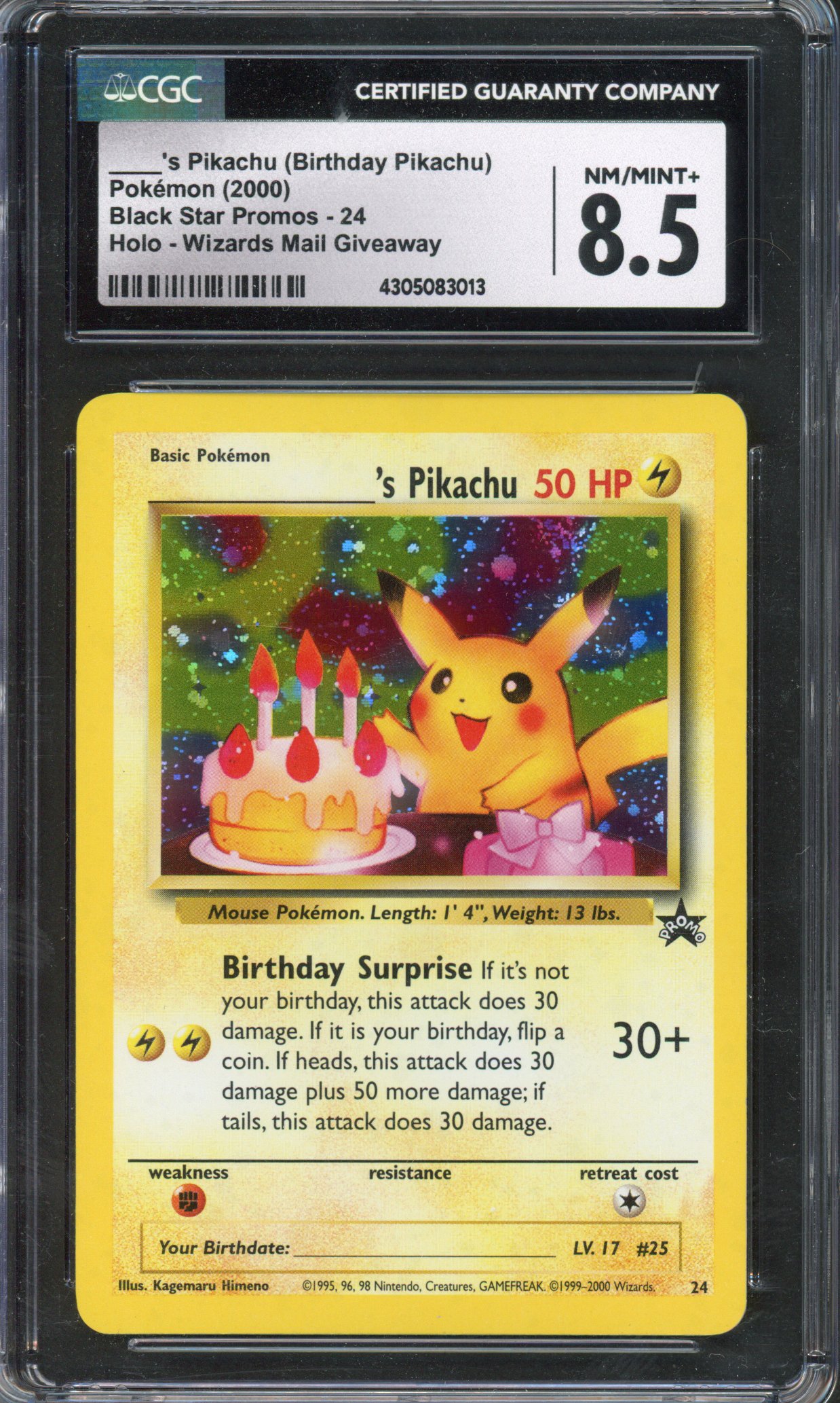 NM Pokemon TCG Happy Birthday Pikachu Black Star Promo #24 - Holo WOTC - Near Mint
