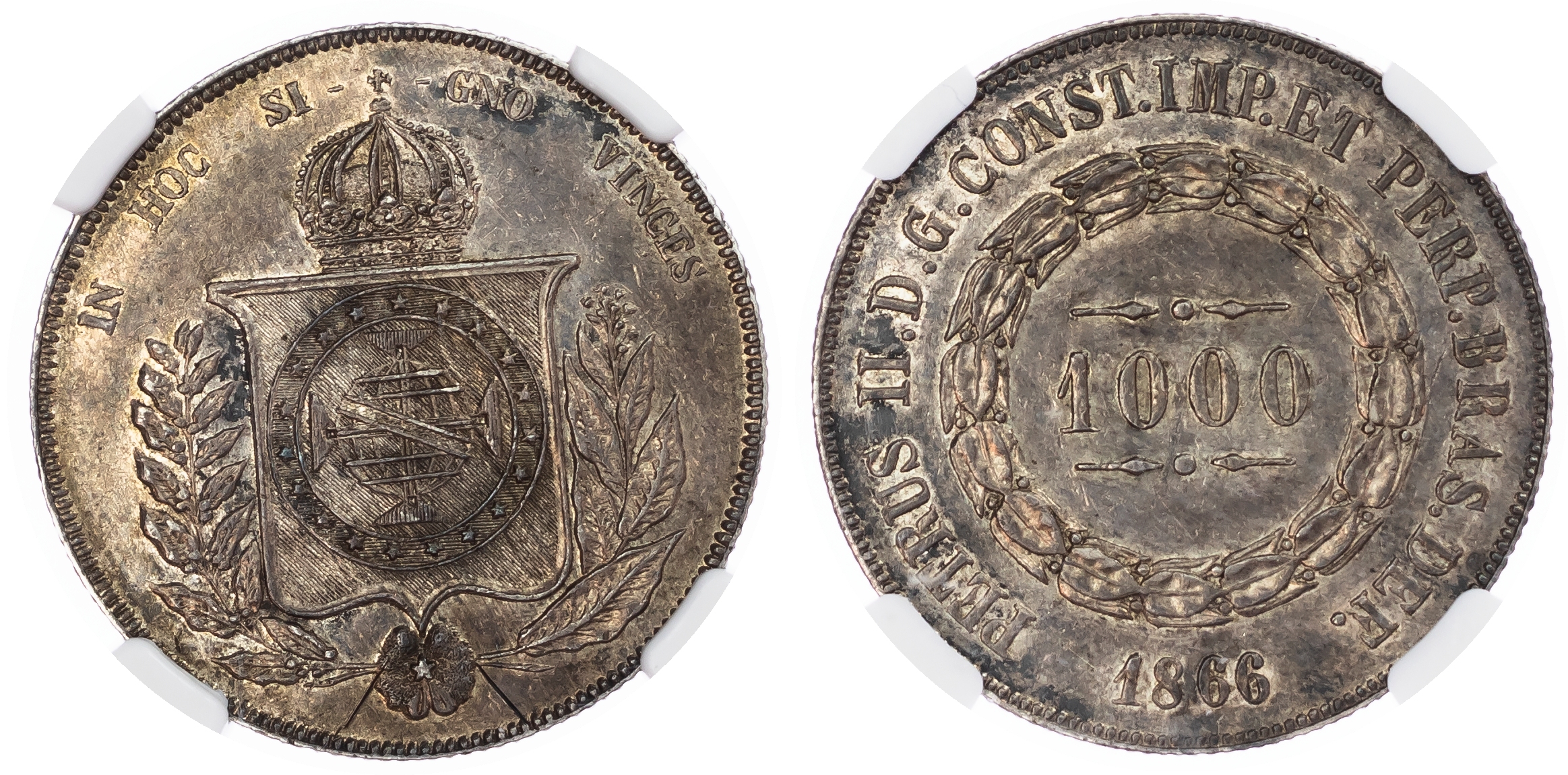 Brazil. Pedro II AG 1000 Reis. 1866. 
