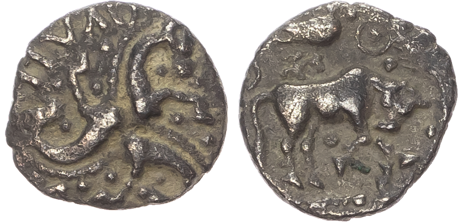 Cantiaci, Dubnovellaunos (c. 25 BC - AD 5), Silver Unit, 'Bull and Bird' type, 0.81g.