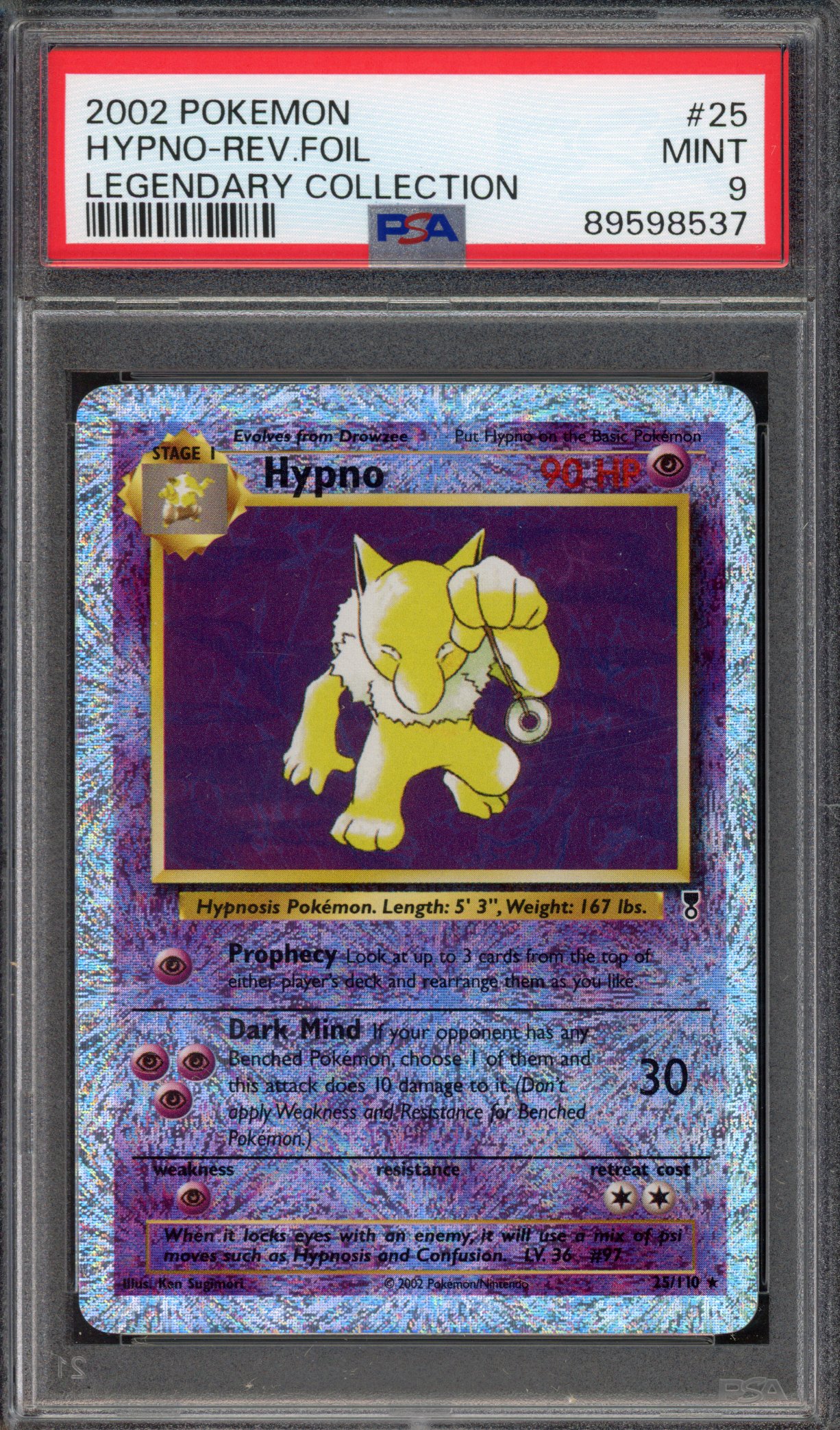Pokémon TCG PSA 9 Hypno 25 Reverse Foil, Legendary Collection