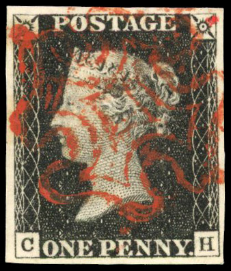 Great Britain 1d black Plate 1b (CH) red MC