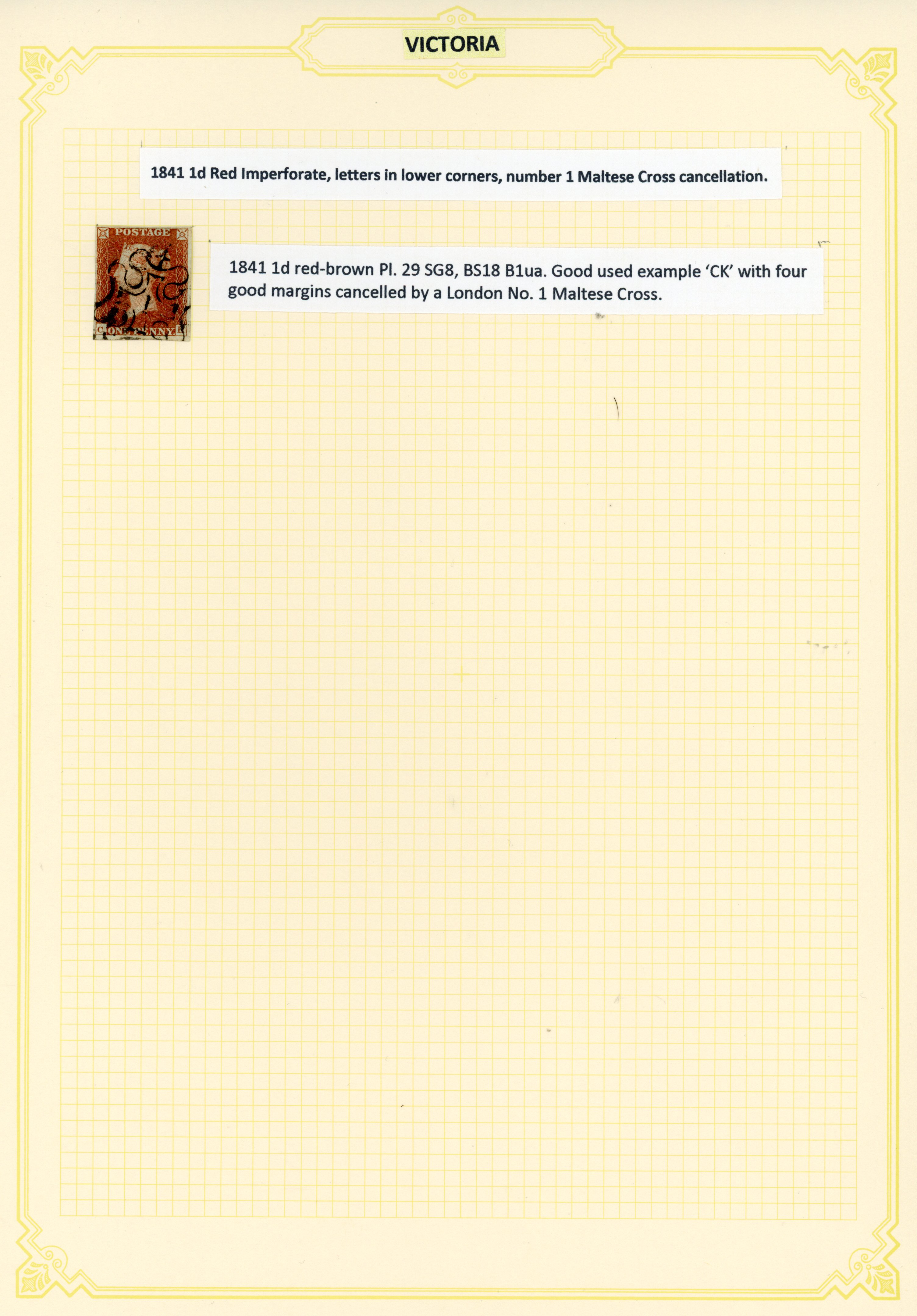 1841 1d red-brown, generally with four margins, neatly presented selection with London numbers in Maltese Cross