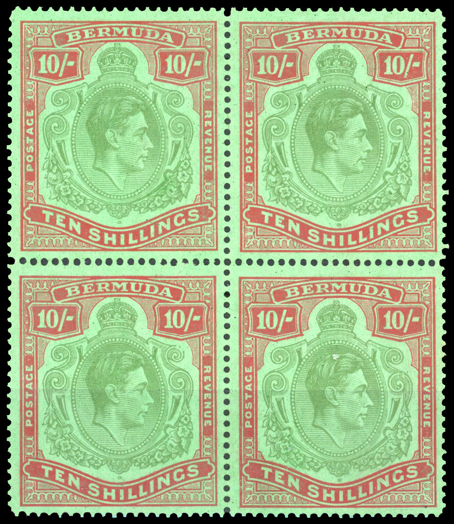 Bermuda SG 119b, bd, be 10s in mint block of four 
