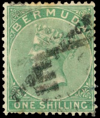Bermuda SG 13B 1874 3d on 1s green Type 6a surcharge used