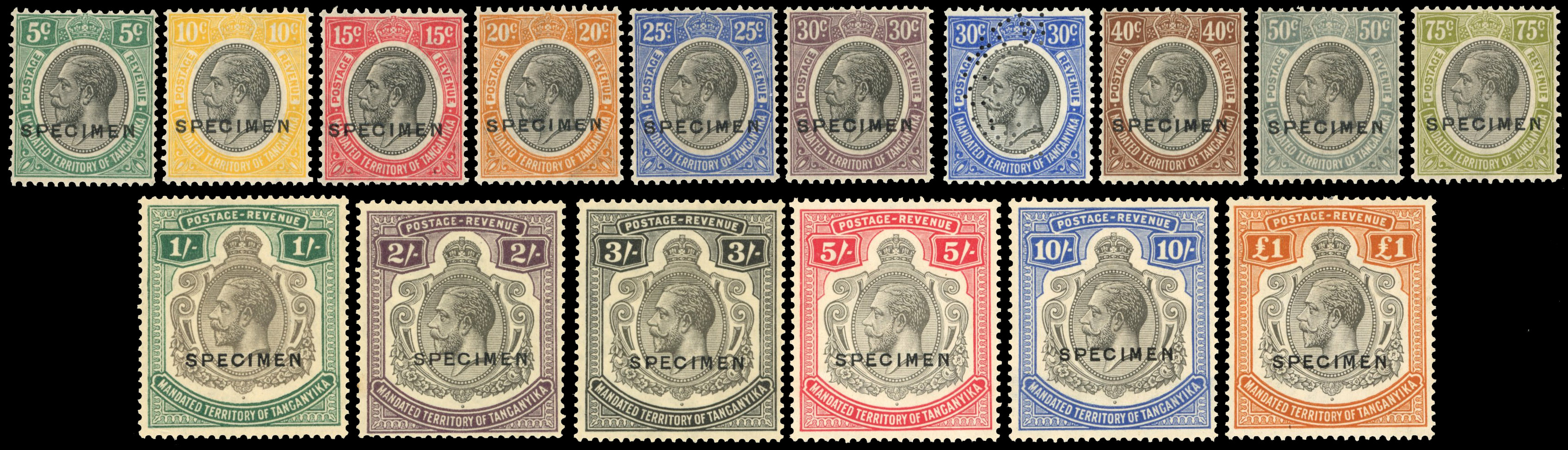 Tanganyika SG 93s-107s 1927-31 set Specimens