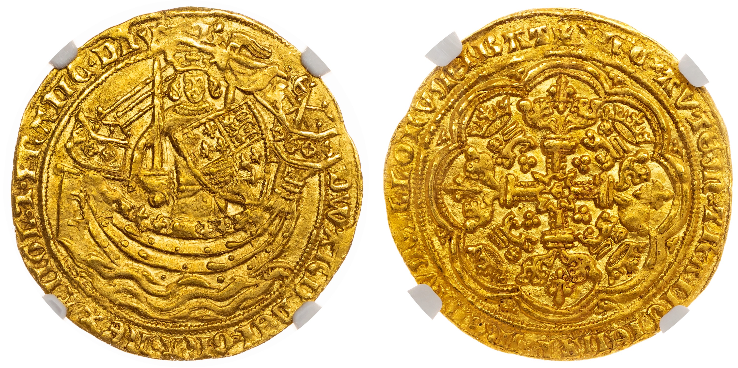 Edward III (1327-1377), AV Noble, Fourth Coinage, Pre-treaty period (1351-61). NGC MS64