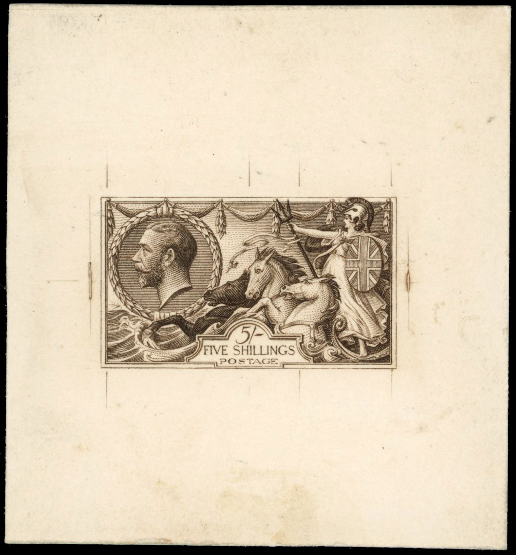 GB SG 401 1912 Seahorse 5s Die Proof in sepia