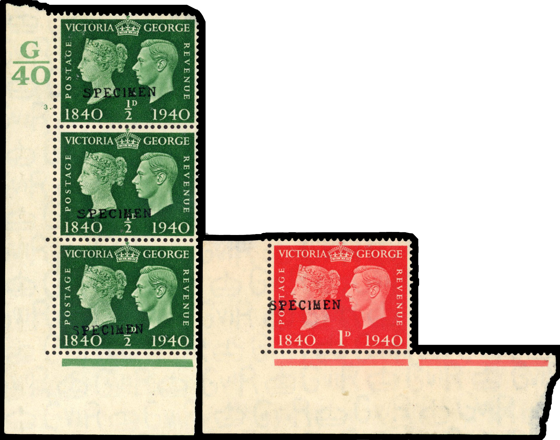 1940 ½d & 1d Centenary Specimens