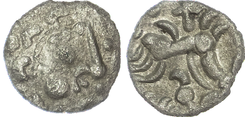 Dobunni, Uninscribed (c. 35‑30 BC) AR Unit, ‘Cotswold Eagle’ type, 0.85g.