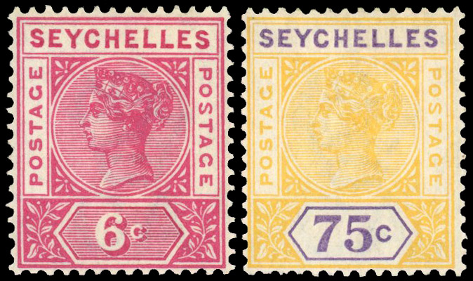 Seychelles 1897-1900 6c, 75c repaired 'S' mint