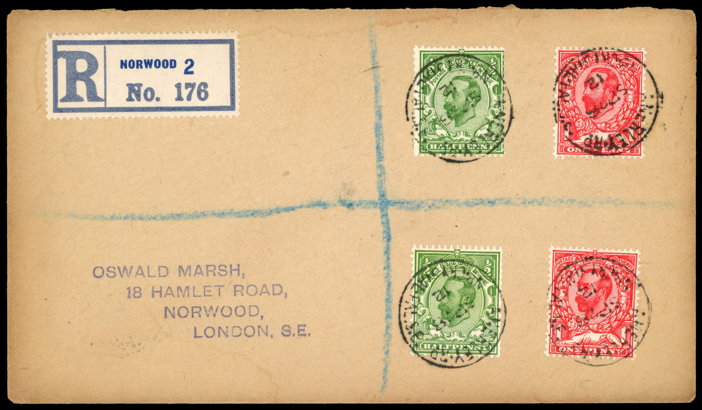 1912 ½d Green & 1d Scarlet ‘Downey’ head (Die B, Booklet stamps).March fdc