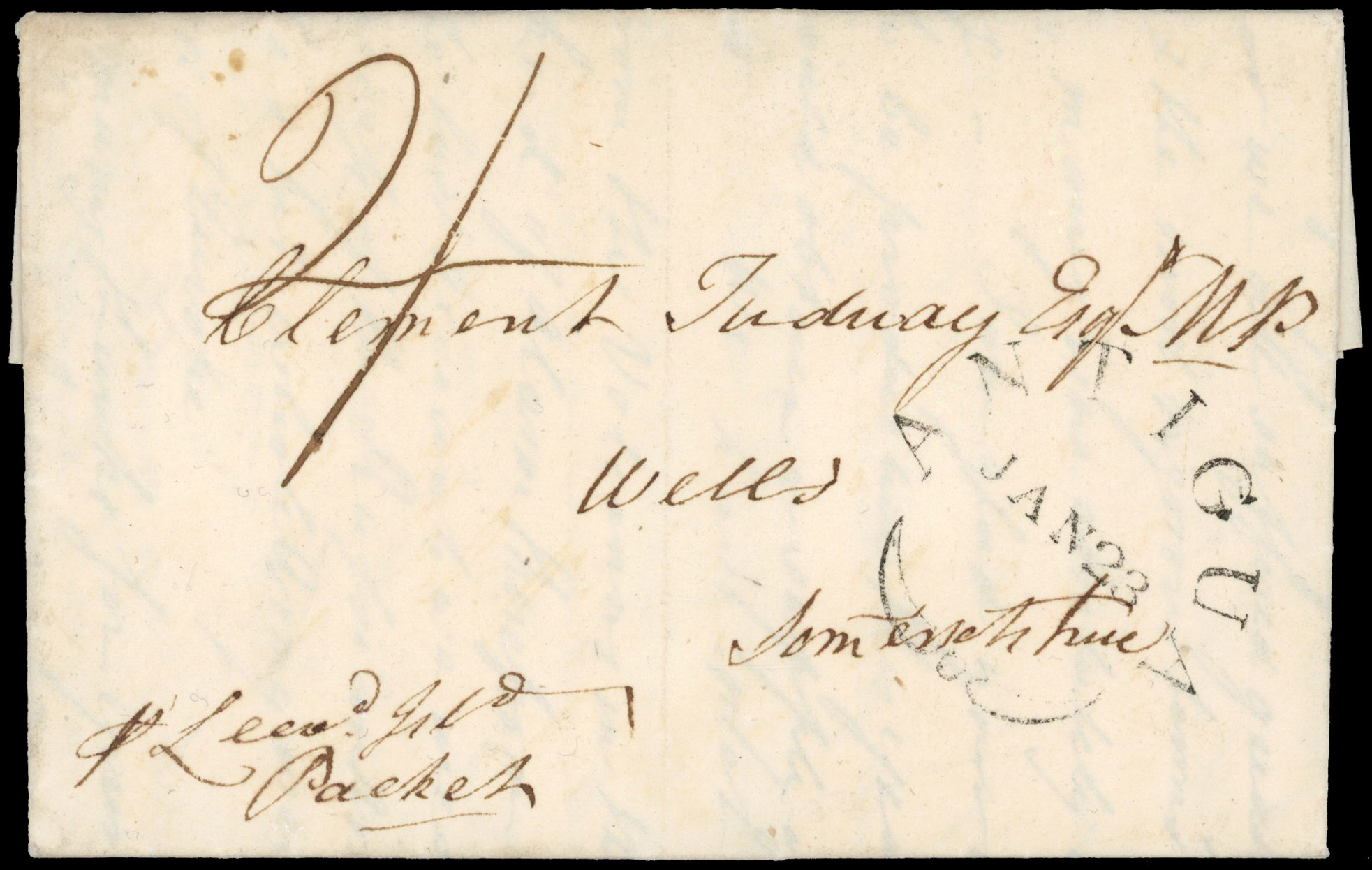 Antigua 1813 pre-stamp cover to England 