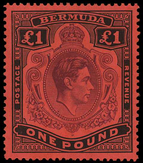 1937 (Nov.) £1 purple and black on red...