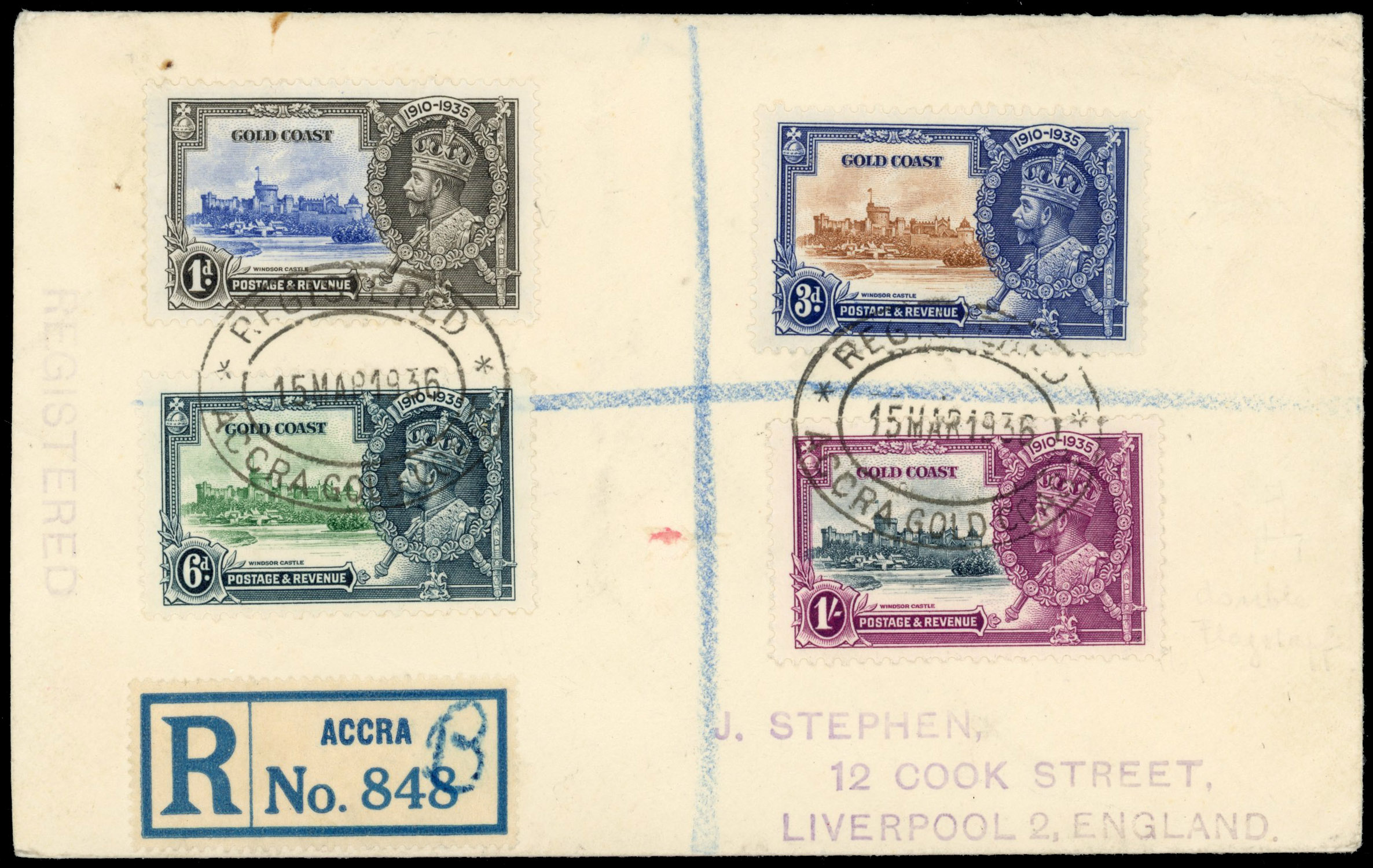 Gold Coast SG 116b 1935 Jubilee 1s short extra flagstaff on cover