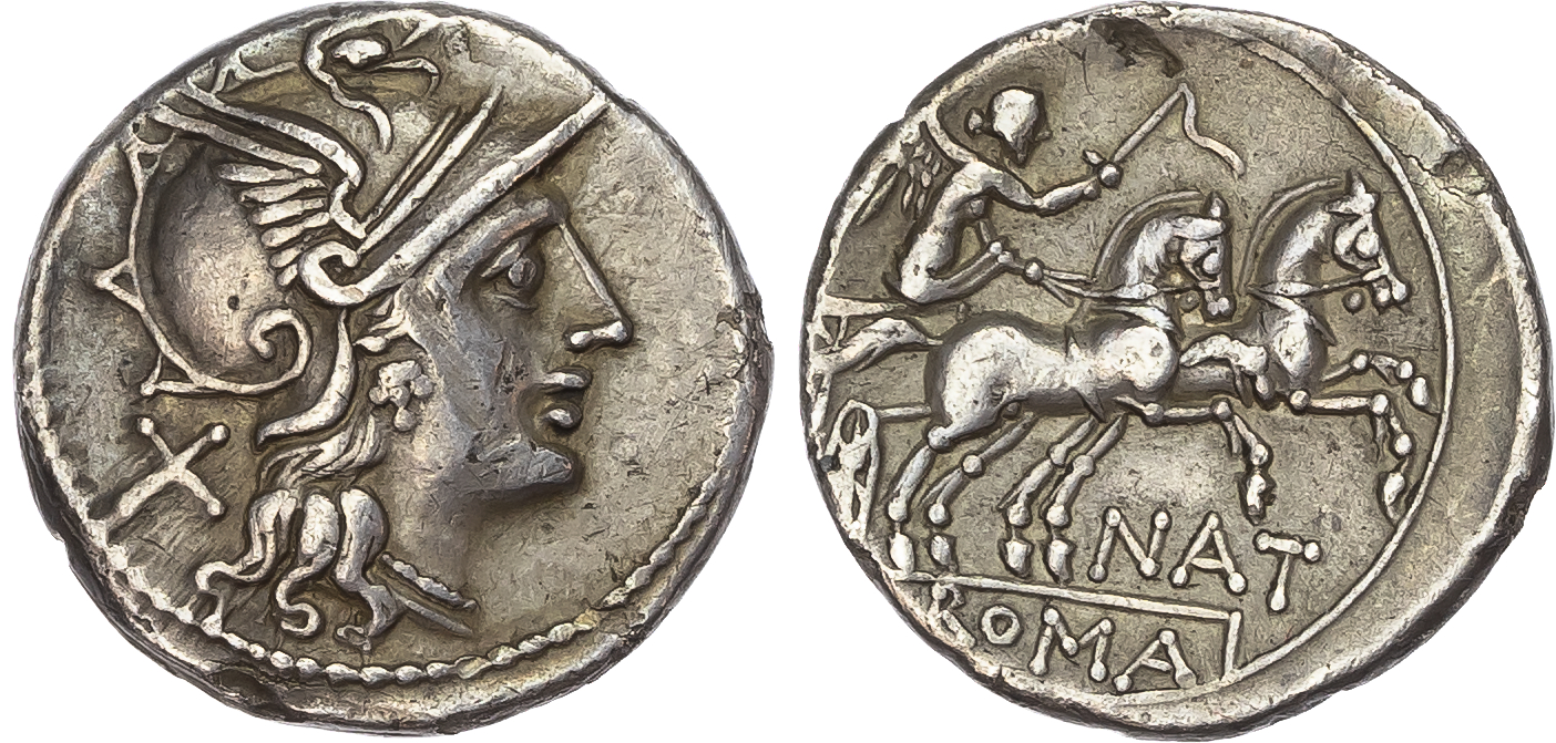 Pinarius Natta (149 BC) AR Denarius, Rome, 3.74g.