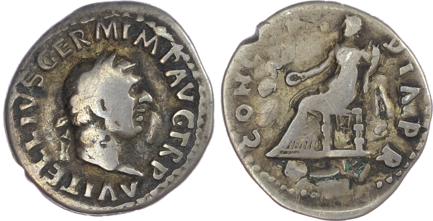 Vitellius (AD 69) AR Plated or ‘Fouree’ Denarius, Rome, 3.00g. A VITELLIVS GERM IMP AVG TR P, laureate head of Vitellius