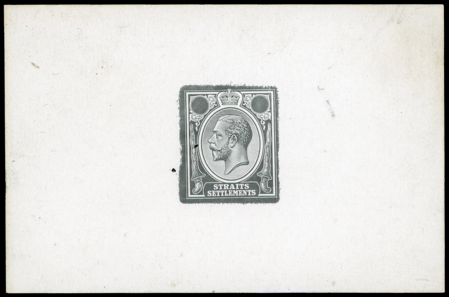 Straits Settlements 1918 KGV die proof of Kris design
