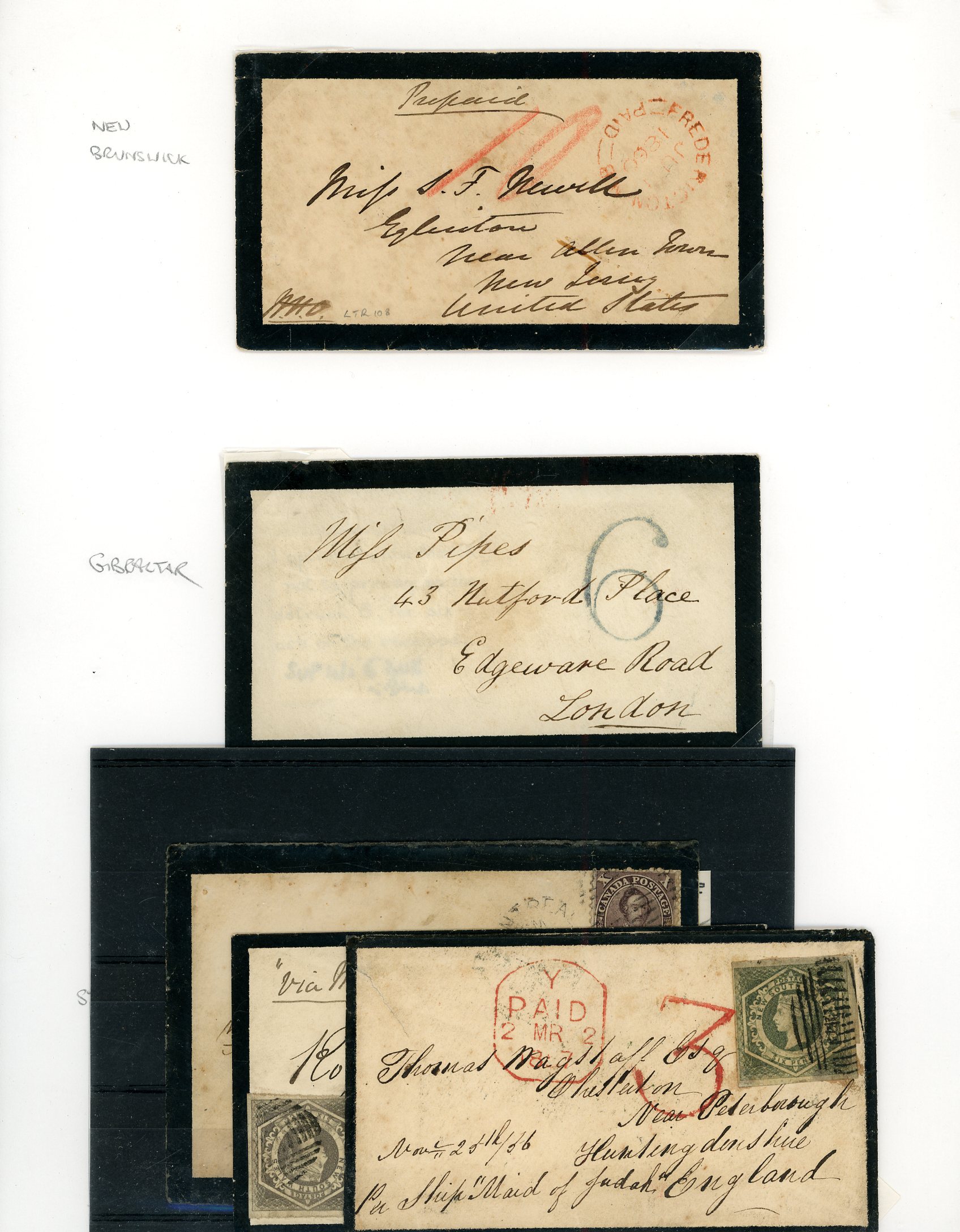 Postal History Mourning envelope selection of sixty-three (one a front) mainly arranged on display pages