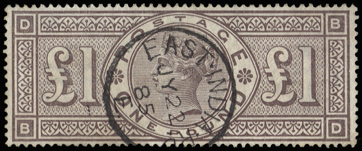 Great Britain 1884 £1 Brown-lilac (Wmk. Three Crowns). Very fine used example lettered BD, neatly cancelled by a c…