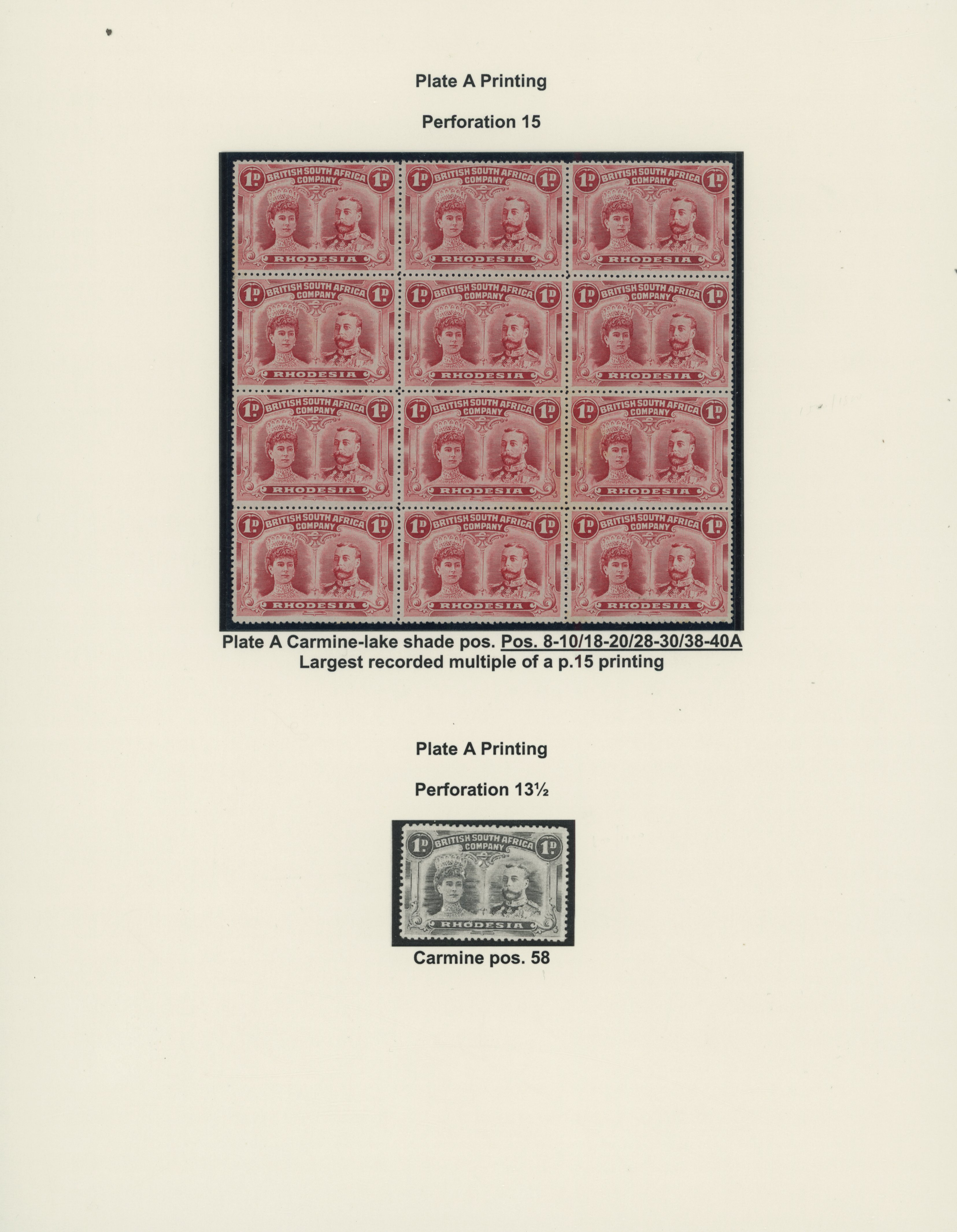 1d carmine-lake perf 15 block of twelve, positions 8-40 mint