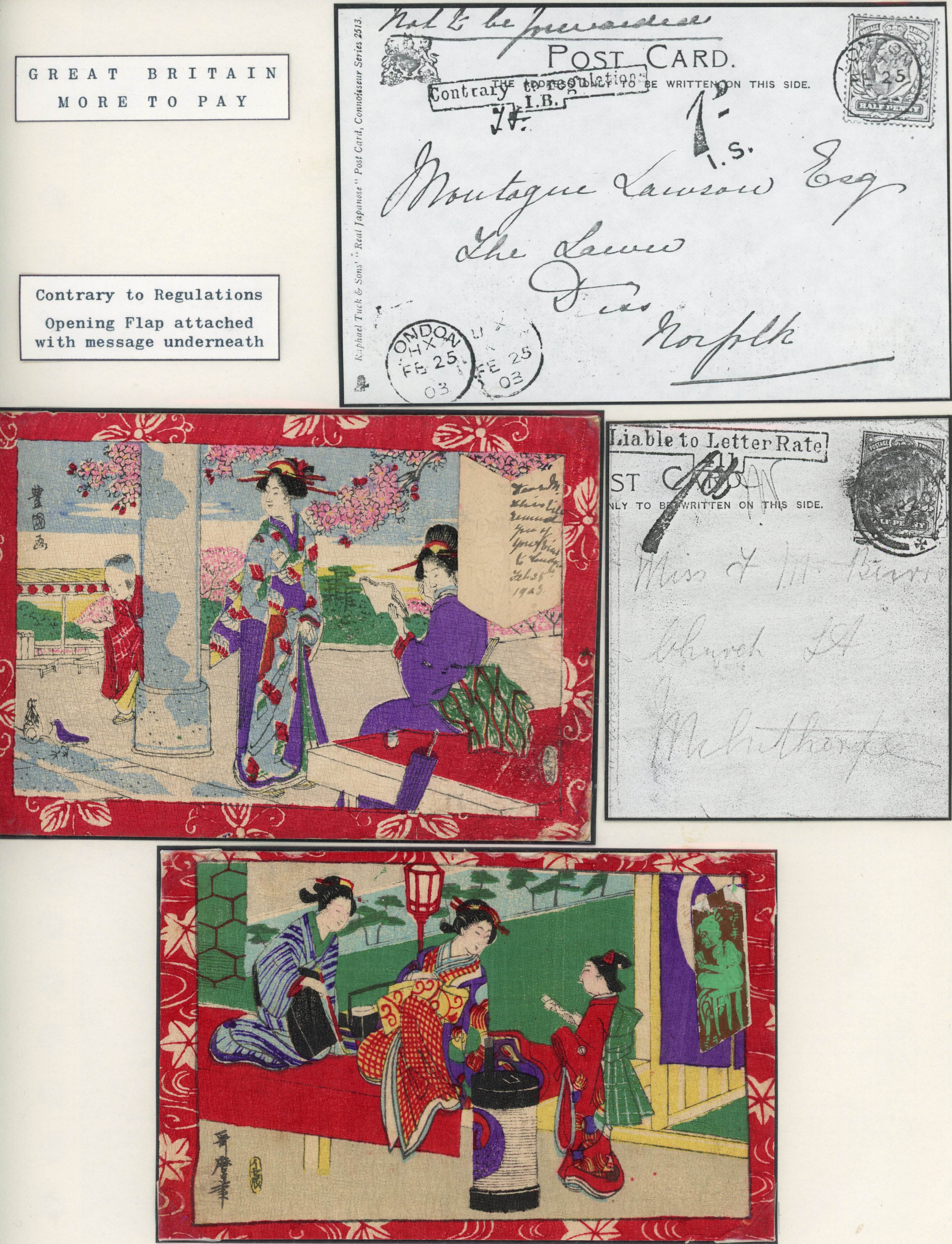 Great Britain 1903-06 pair of novelty postcards of Geishas with a flap attached