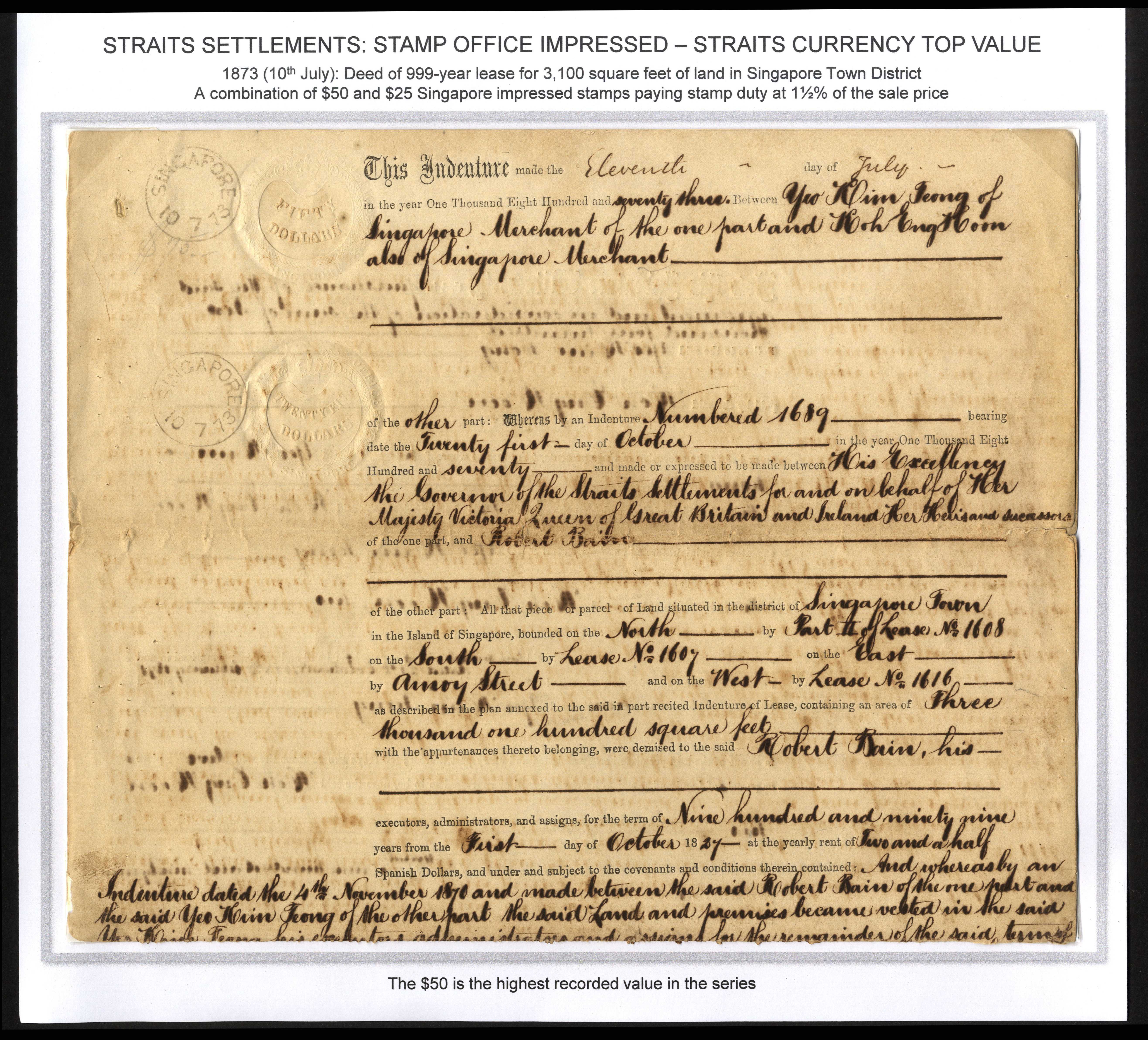 Straits Impressed Revenues 1868-83 denominated in cents and $