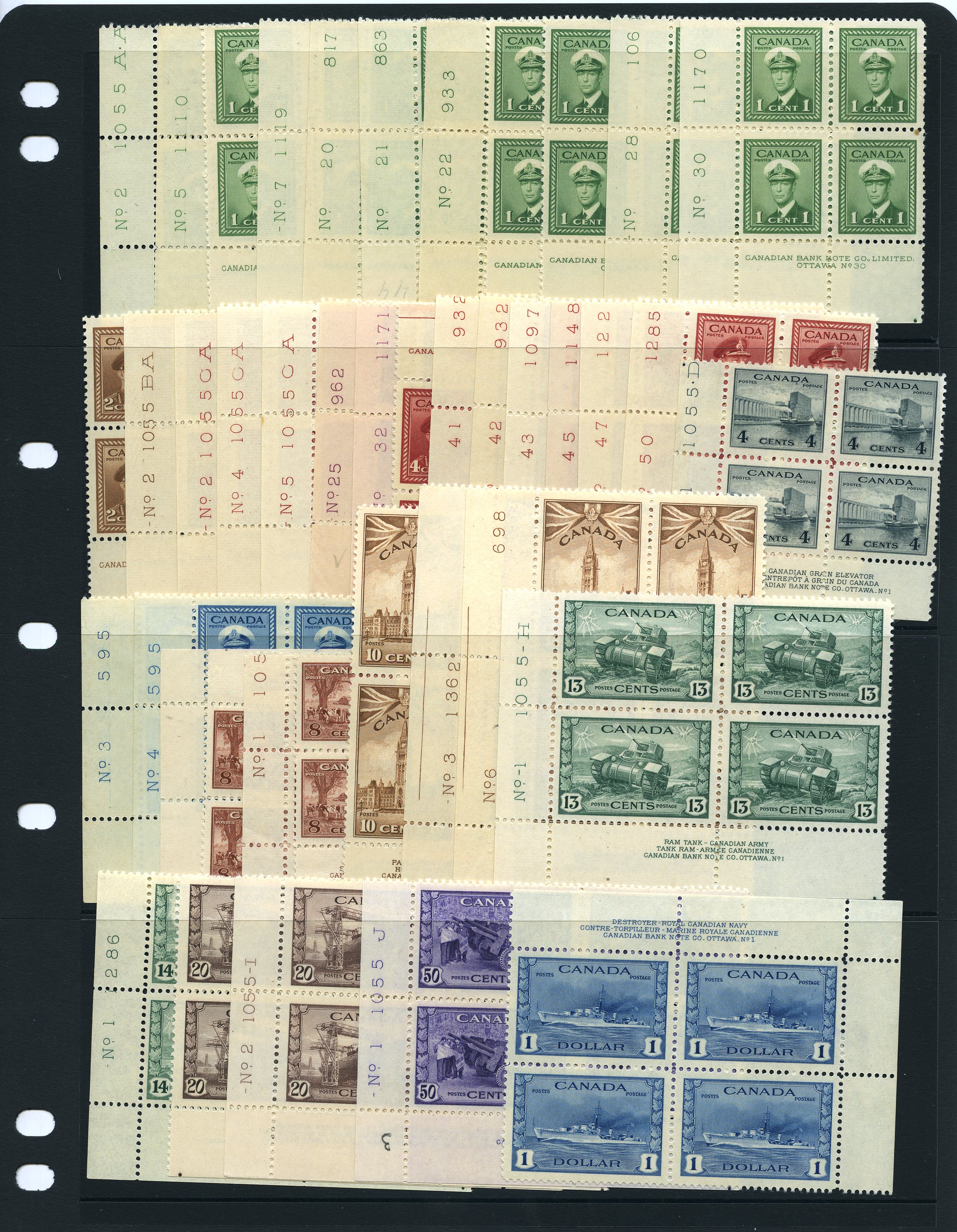 1942-8 War Effort Plate blocks, o.g., the...