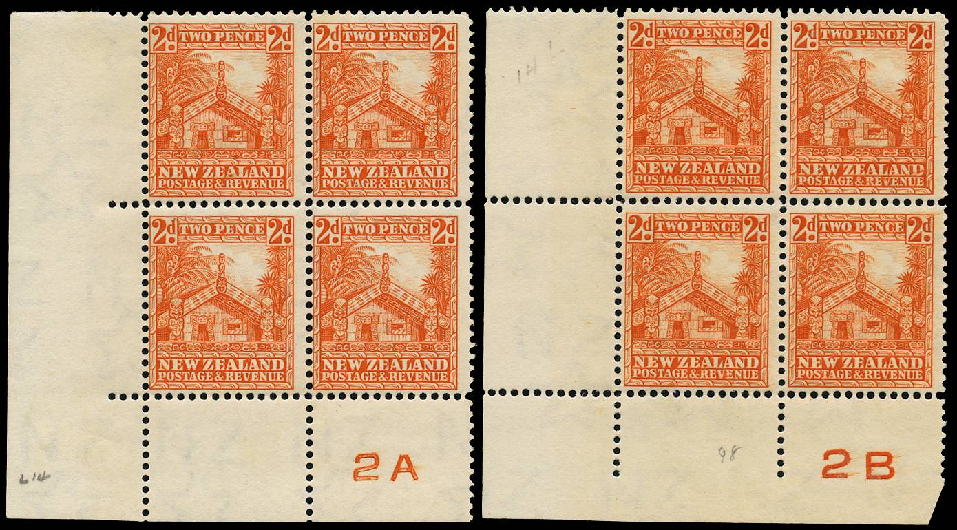 NEW ZEALAND SG 580c 1936-42 2d WMK 98 PERF 14 LINE PL B4 x2 O.G.