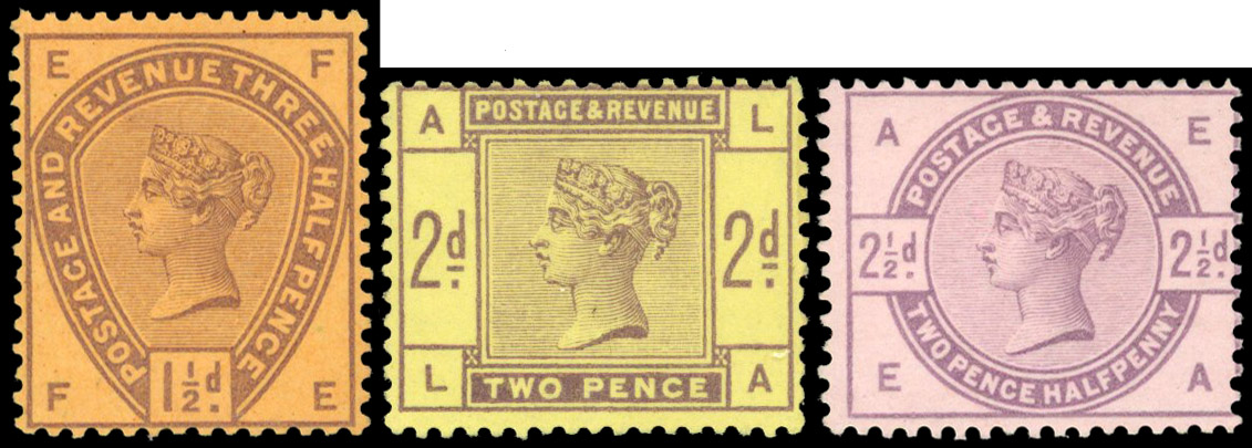 GB 1883 colour trials for 1½d, 2d and 2½d