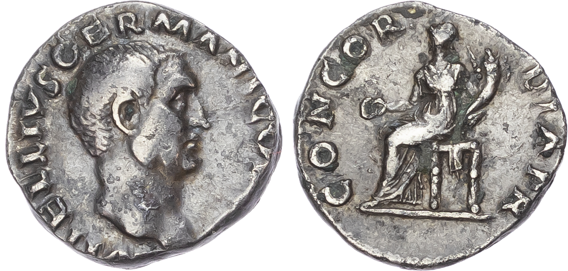 Vitellius (AD 69) AR Denarius, mint of Rome, 3.24g.
