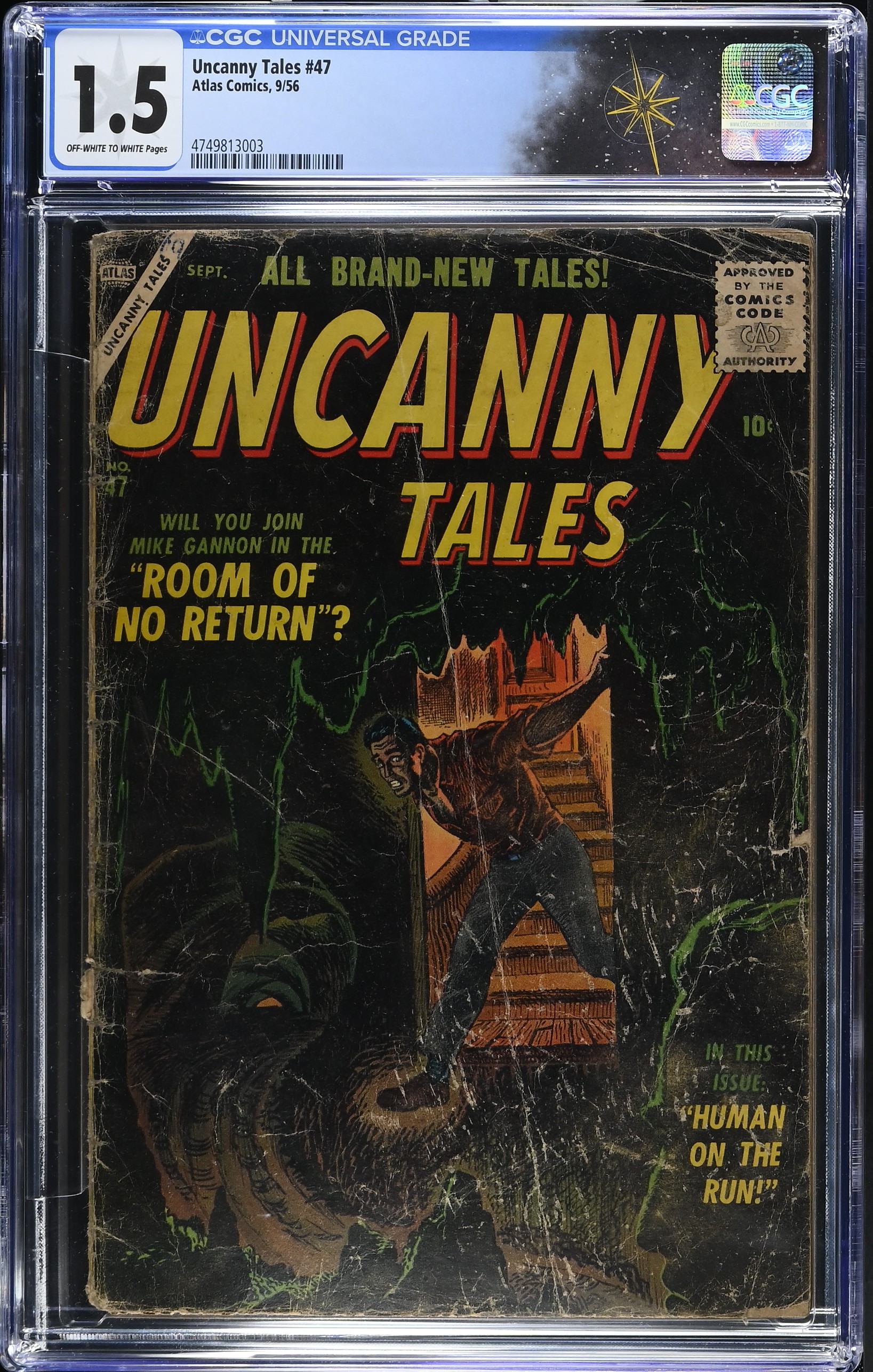 Uncanny Tales #47 CGC 1.5 Cover by Carl Burgos "The Room of No Return!" (Atlas Comics, 1956) Off-White to White Pages