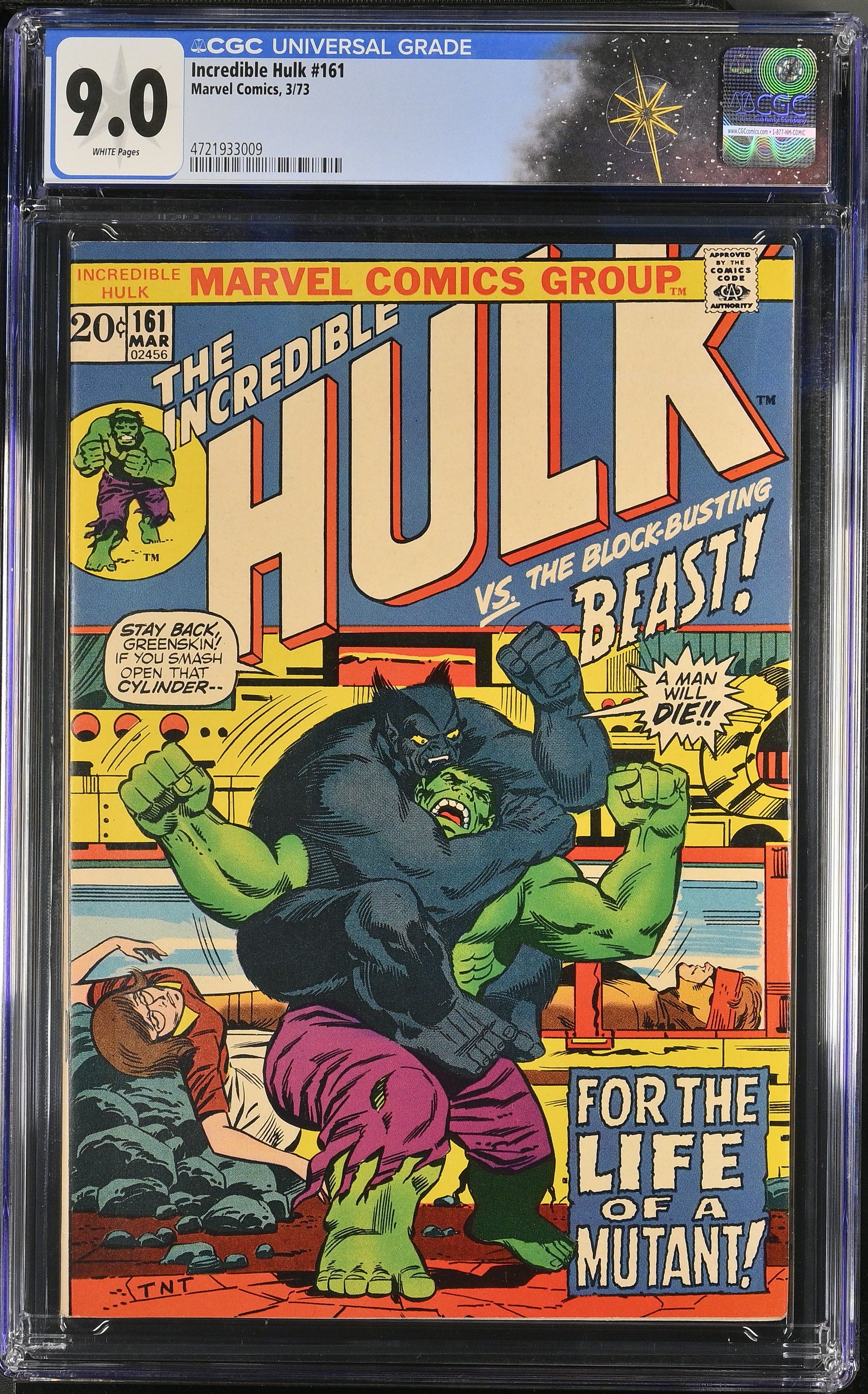 Incredible Hulk #161 CGC 9.0 "Beyond the Border Lurks Death!” Death of the Mimic (Marvel Comics, 1973) White Pages