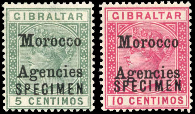 Morocco Agencies 1899 5c green and 10c carmine, type 2 DLR overprint, varieties ‘Broad top to M' & ’Hyphen between NC' mint