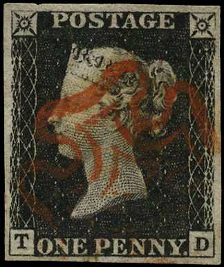 1840 1d black Plate 4 (TD) four close to...