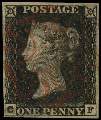 1840 1d black Plate 1b (CF) four close to...