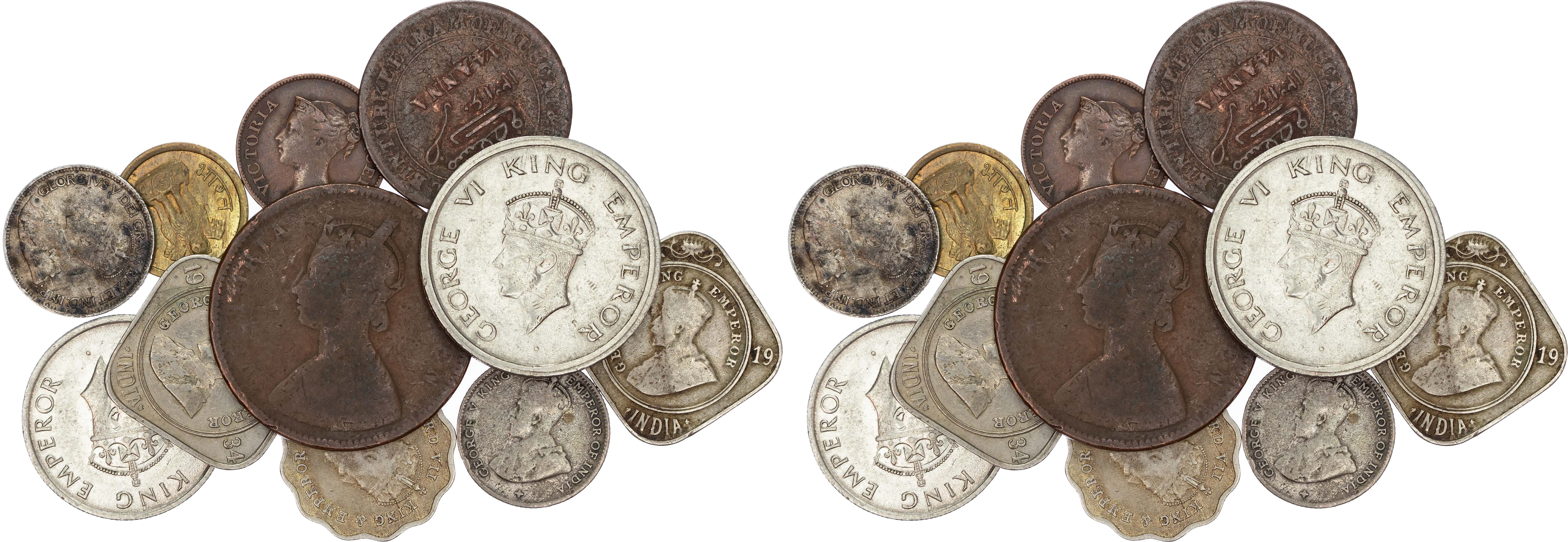 India mix, British Colonial. Lot of 11 mixed coins. 1880-1947.