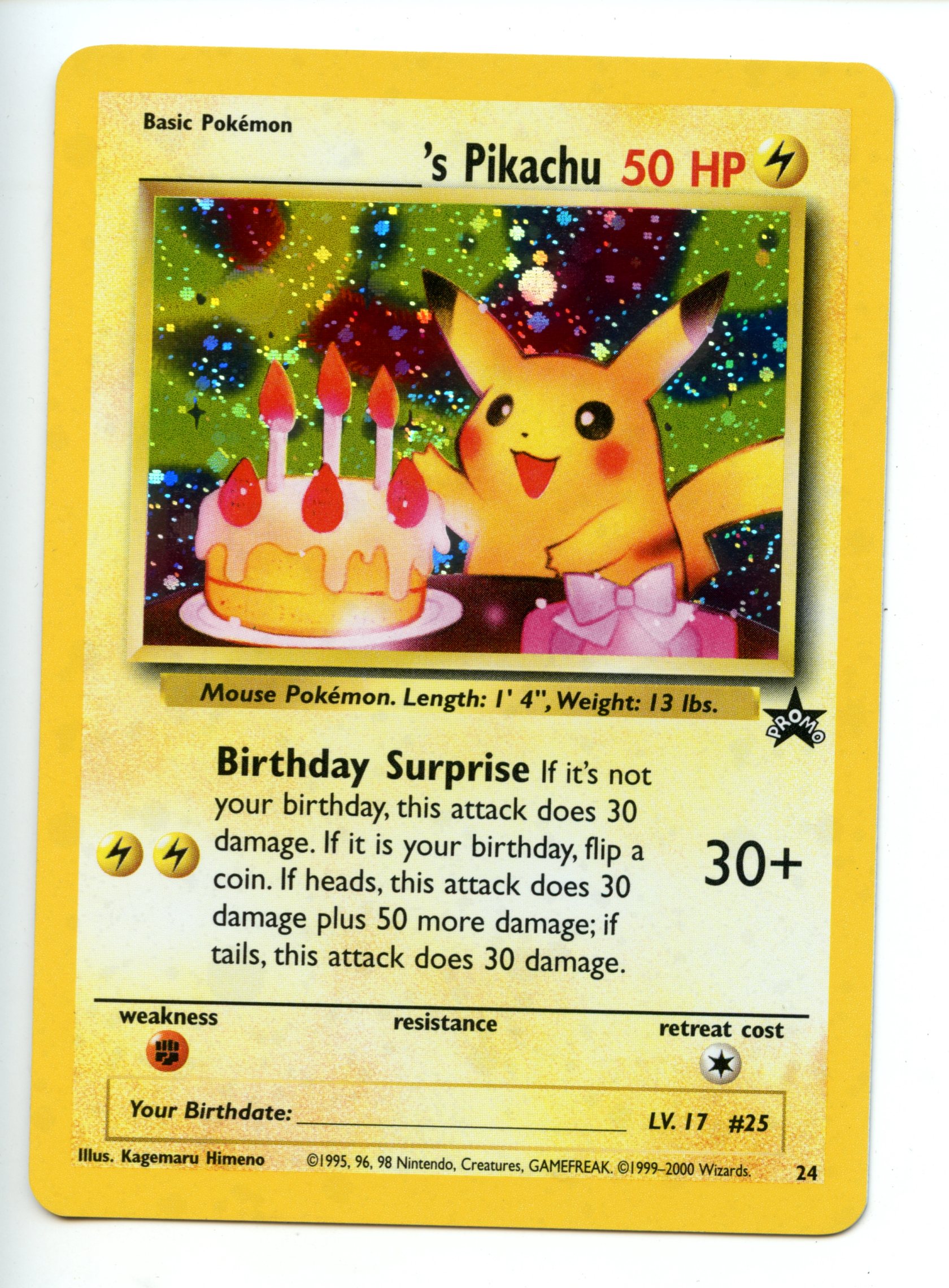 Pokemon TCG  - _____'s Pikachu (Birthday Pikachu) HOLO - Black Star Promo - Near Mint