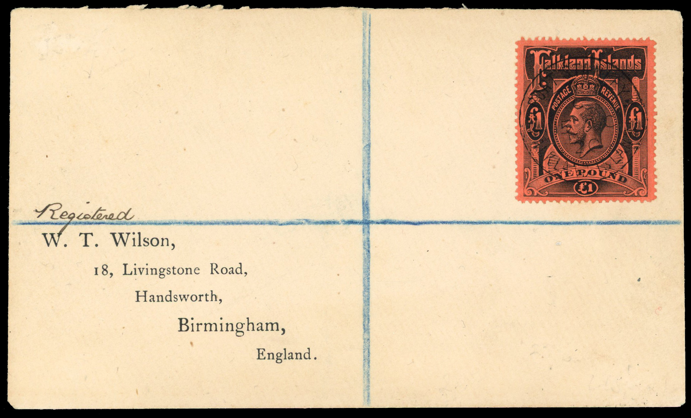 Falkland Islands 1920 Wilson cover bearing £1